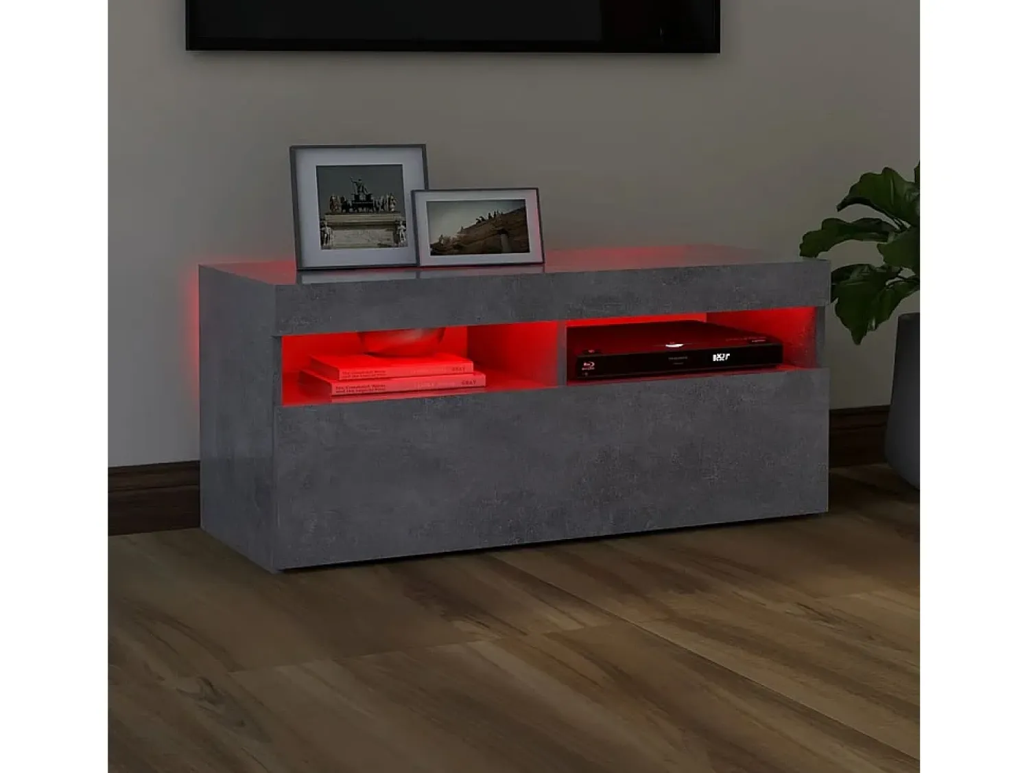 Móvel De Tv| Móvel de TV com luzes LED 90x35x40 cm cimento PT228386 Cinzento