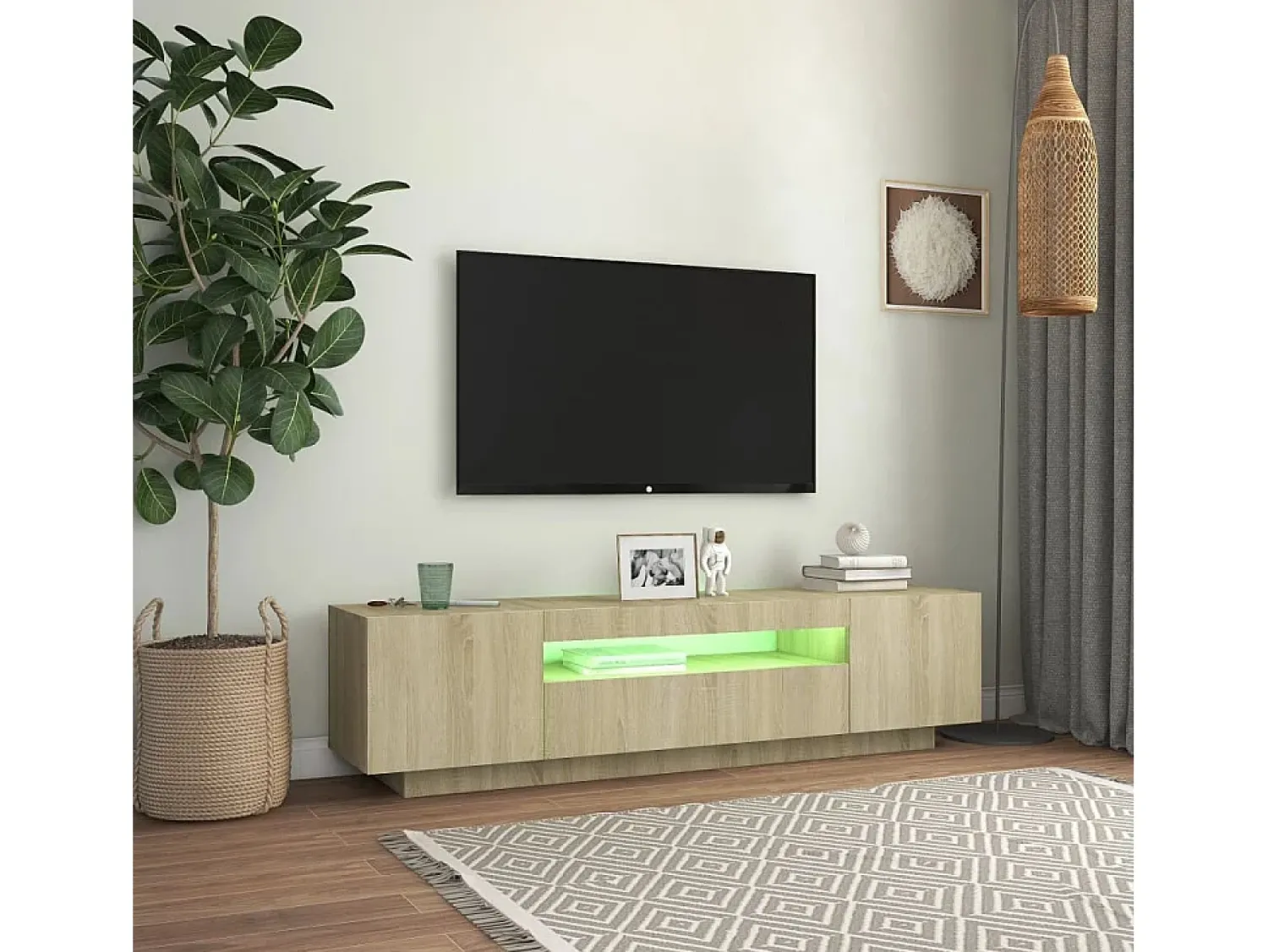 New Móvel de TV com luzes LED 160x35x40 cm carvalho sonoma PT883413 Castanho