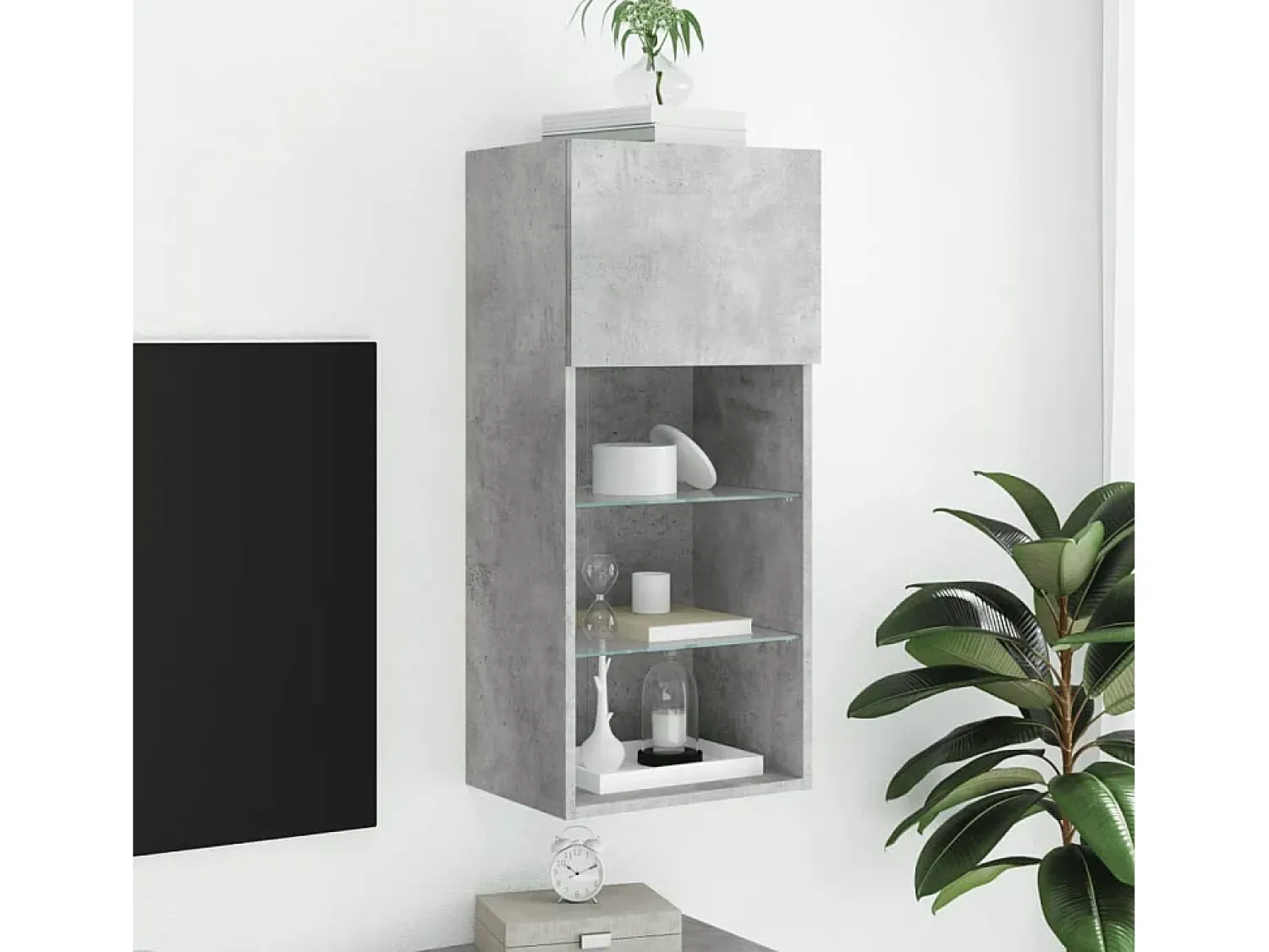 Móvel De Tv| Móvel de TV com luzes LED 40,5x30x90 cm cimento PT907566 Cinzento