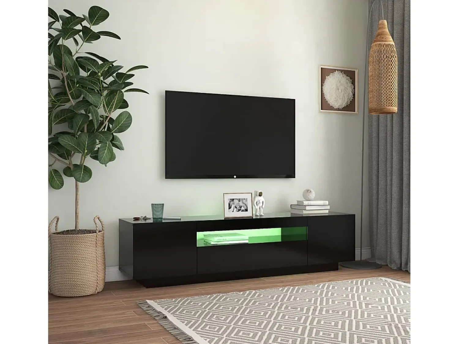 Móvel De Tv* Móvel de TV com luzes LED 160x35x40 cm PT282452 Preto