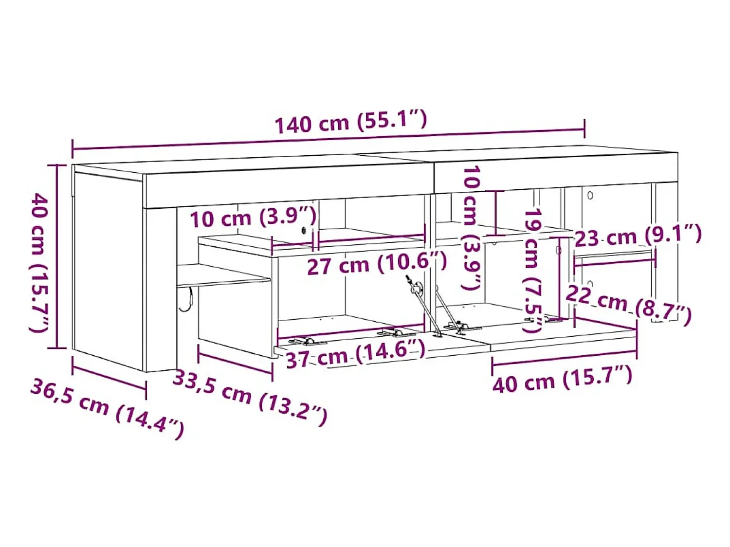Móvel De Tv|vidaxl Móvel de TV com luzes LED 140x36,5x40 cm cimento Cinzento