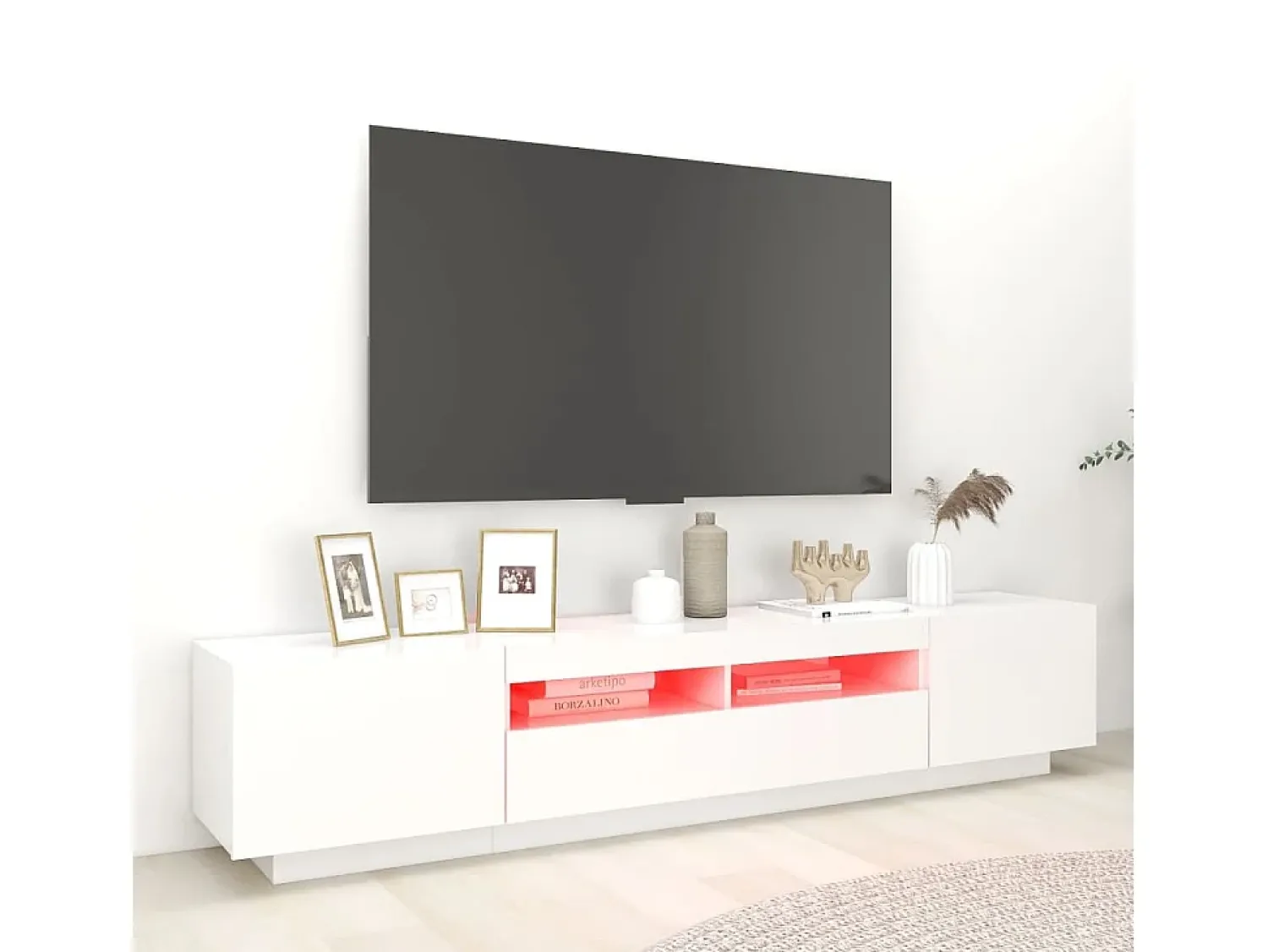 Móvel De Tv* Móvel de TV com luzes LED 200x35x40 cm PT297946 Branco