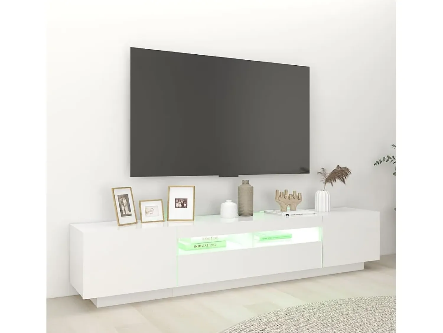 Móvel De Tv* Móvel de TV com luzes LED 200x35x40 cm PT297946 Branco