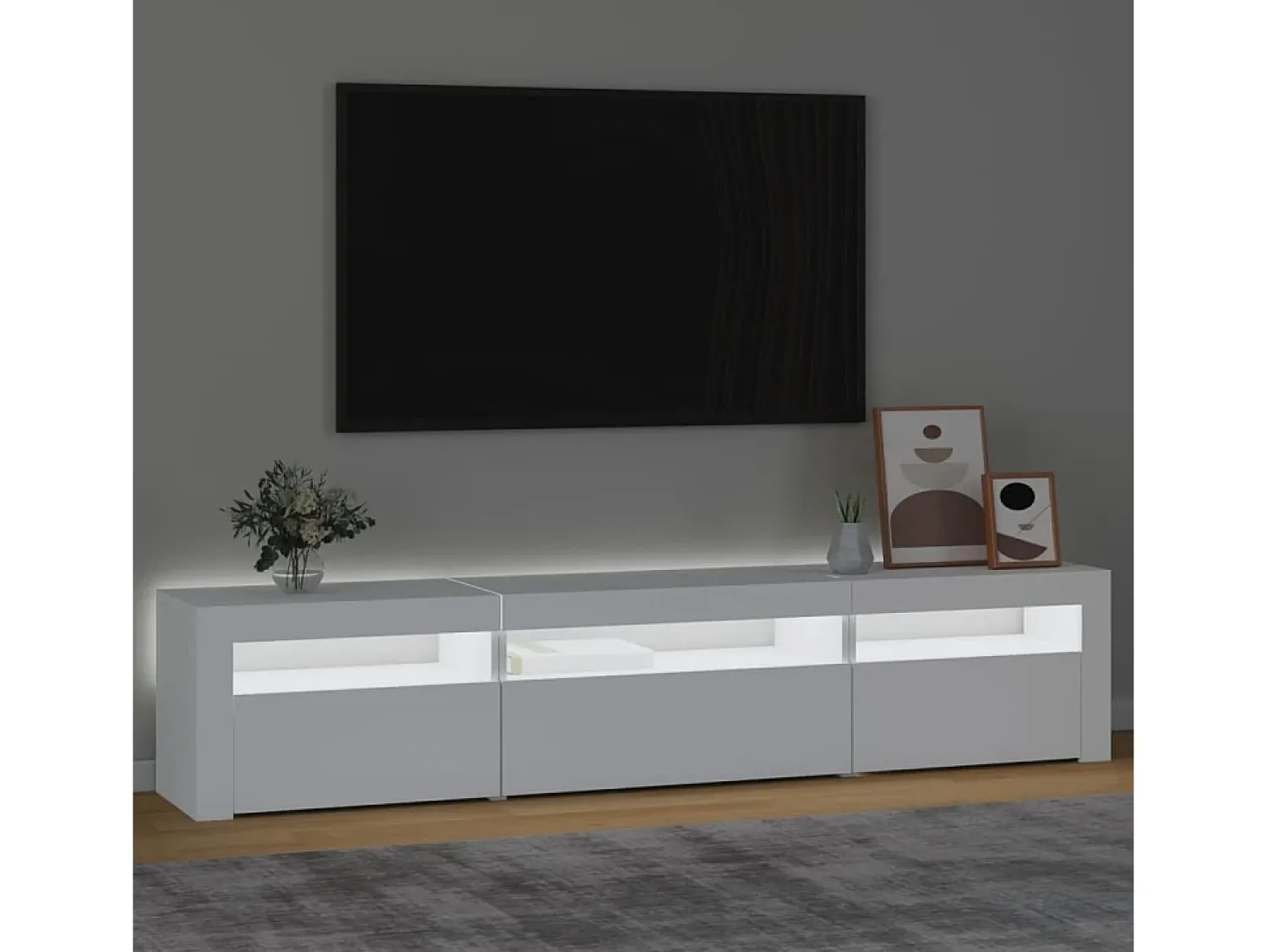 Móvel De Tv* Móvel de TV com luzes LED 195x35x40 cm PT322804 Branco