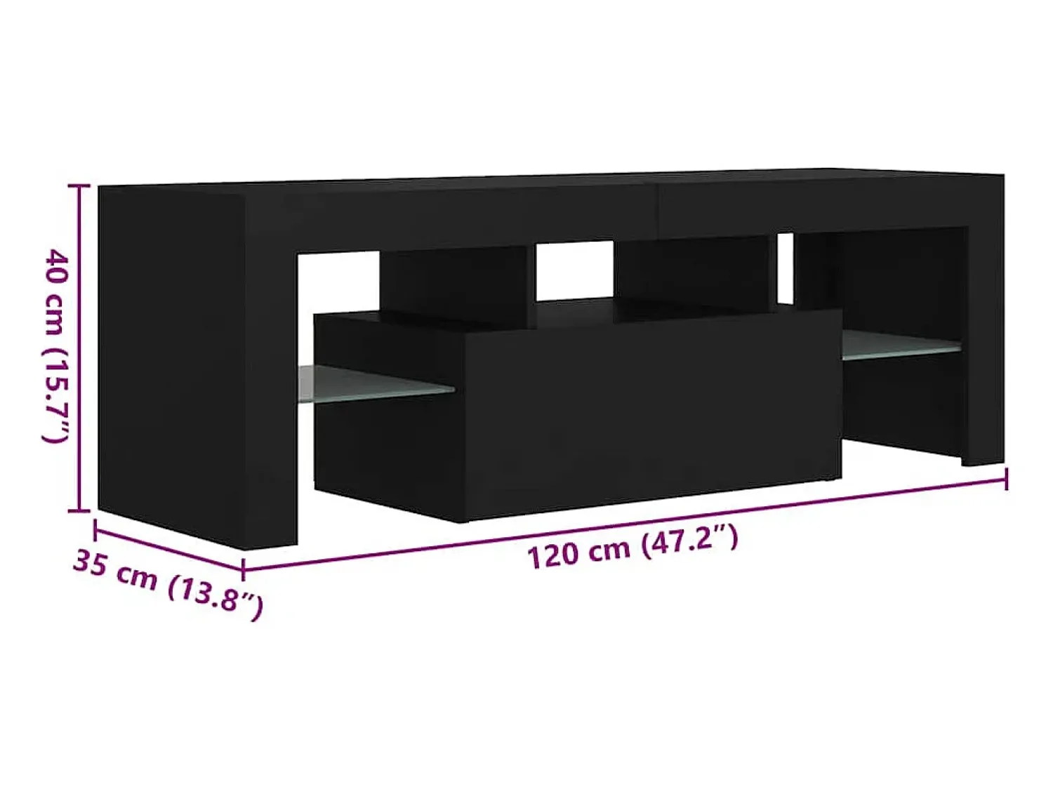 Móvel De Tv*vidaxl Móvel de TV com luzes LED 120x35x40 cm Preto