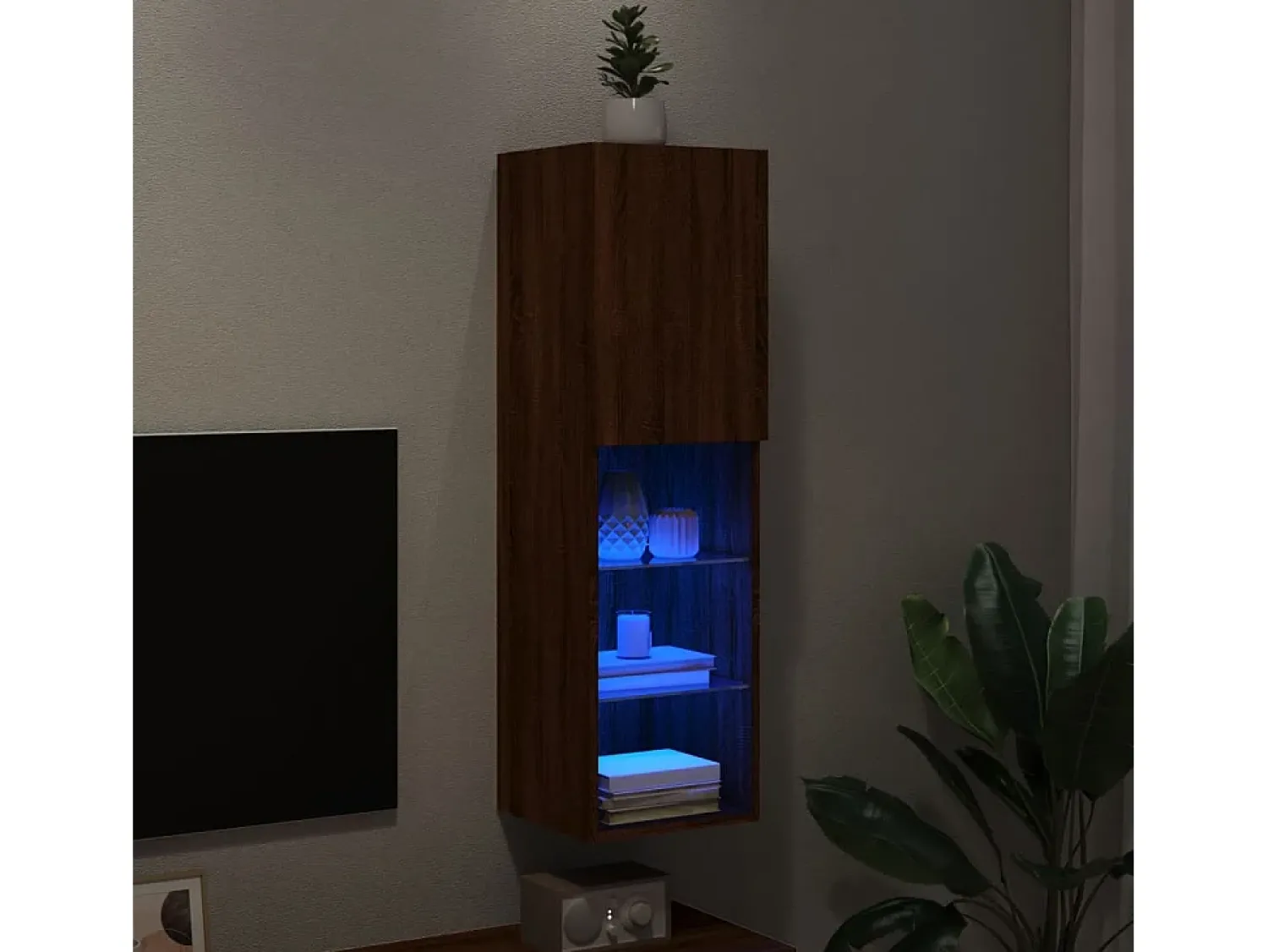 Móvel De Tv* Móvel de TV com luzes LED 30,5x30x102 cm carvalho PT392057 Castanho