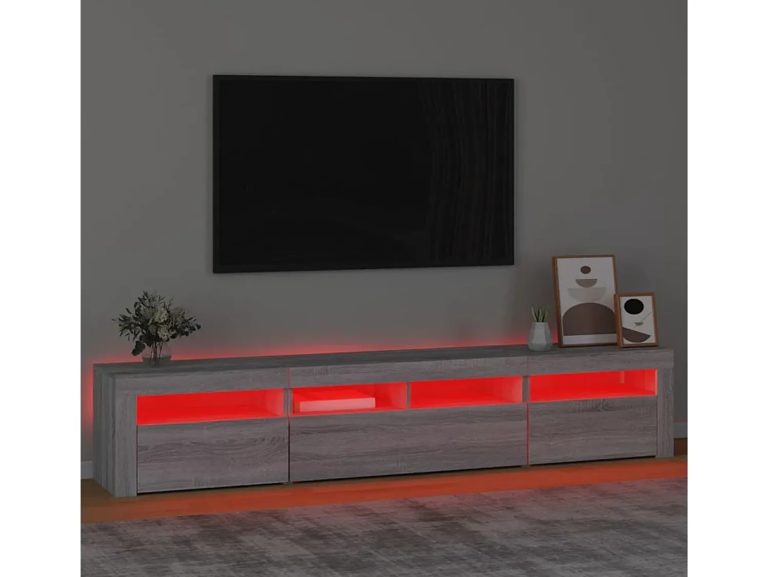Móvel de TV com luzes LED 210x35x40 cm sonoma cinza PT522862^ Móvel De Tv