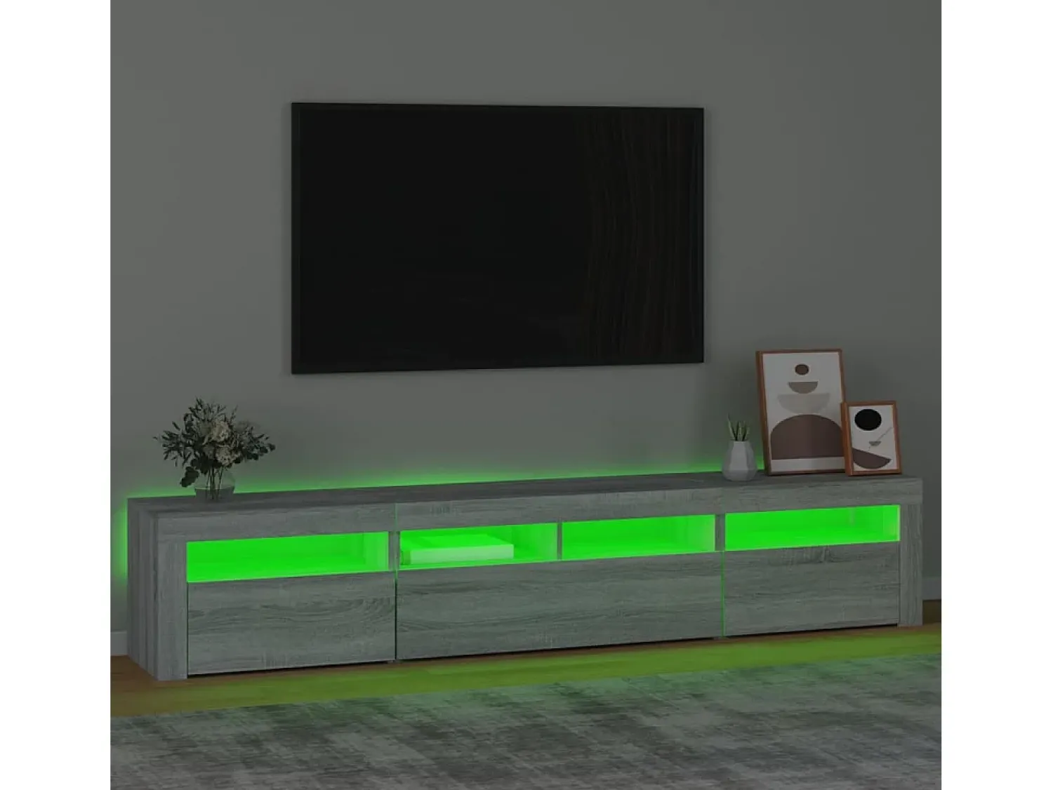 Móvel de TV com luzes LED 210x35x40 cm sonoma cinza PT522862^ Móvel De Tv