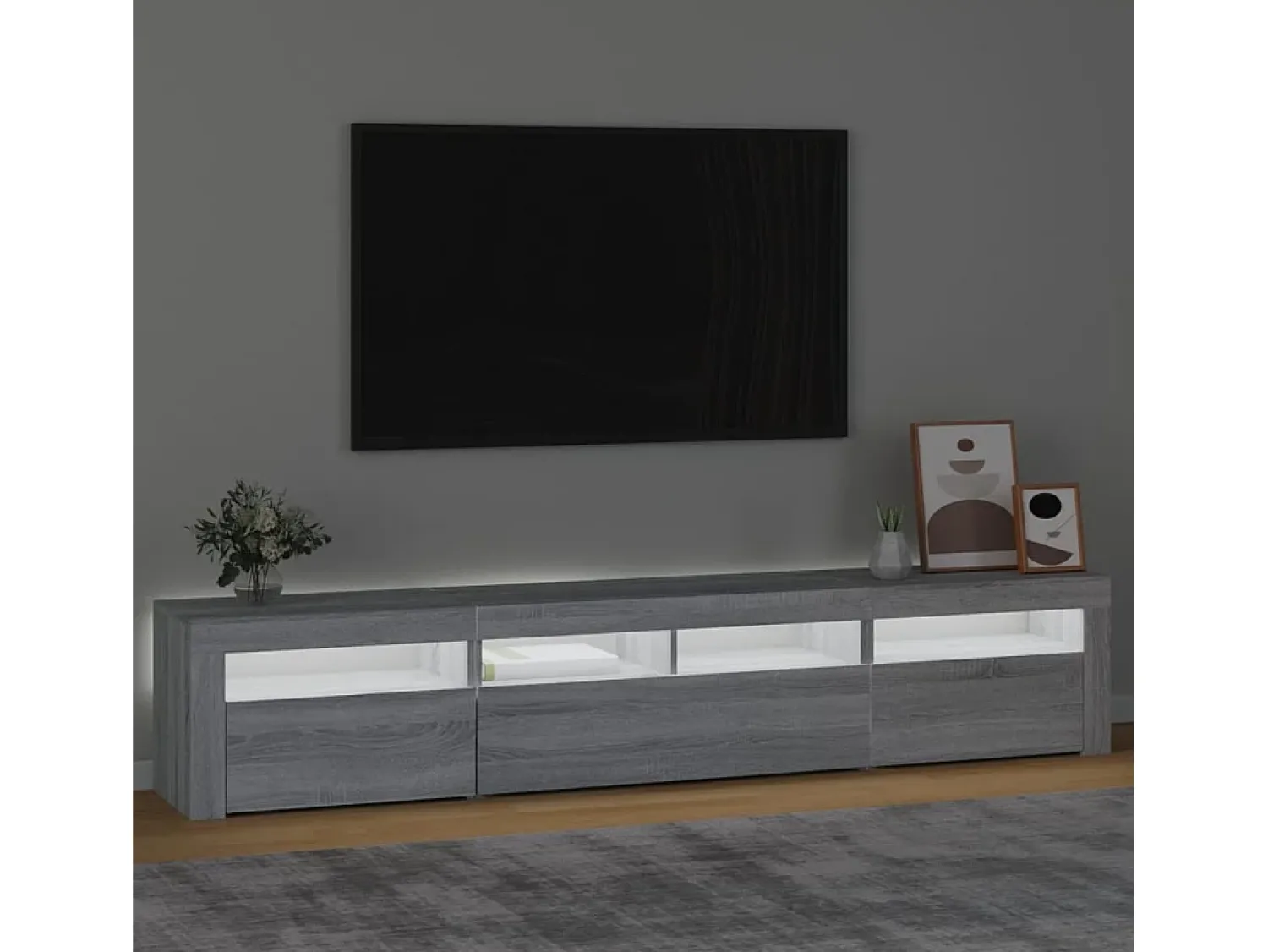 Móvel de TV com luzes LED 210x35x40 cm sonoma cinza PT522862^ Móvel De Tv
