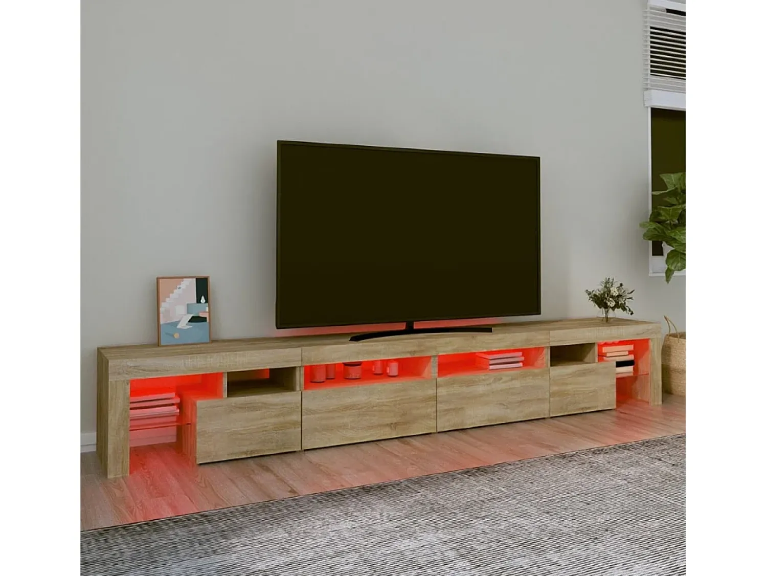 Móvel De Tv| Móvel de TV com luzes LED 260x36,5x40 cm carvalho sonoma PT616591 Castanho