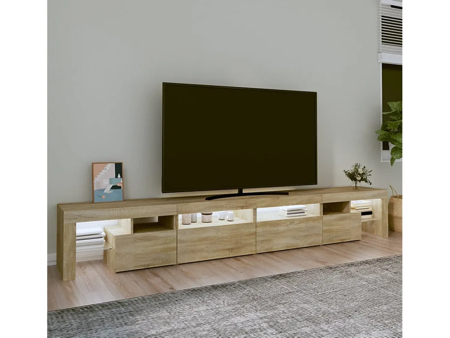 Móvel De Tv| Móvel de TV com luzes LED 260x36,5x40 cm carvalho sonoma PT616591 Castanho