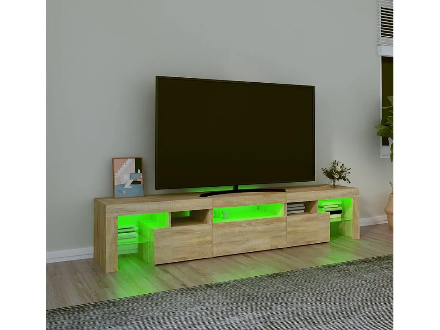 Móvel De Tv* Móvel de TV com luzes LED 200x36,5x40 cm carvalho sonoma PT807165 Castanho