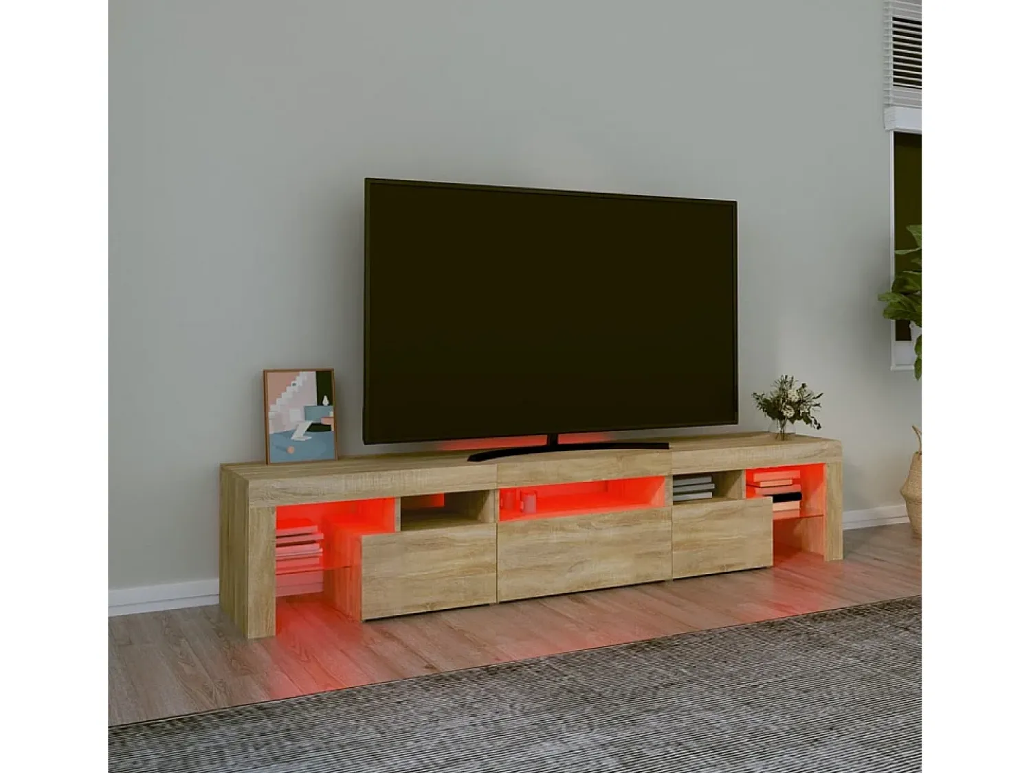 Móvel De Tv* Móvel de TV com luzes LED 200x36,5x40 cm carvalho sonoma PT807165 Castanho