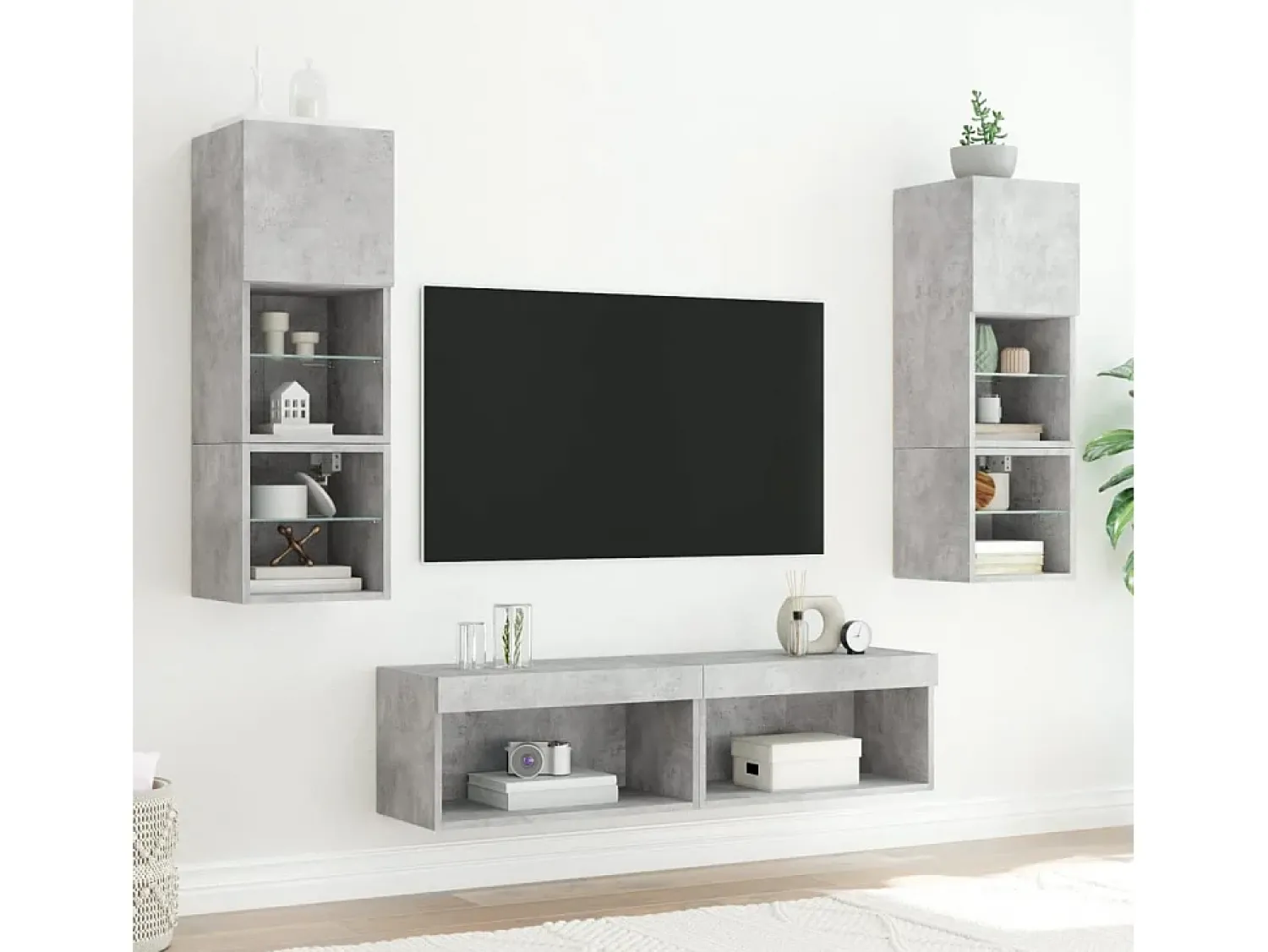 Móvel De Tv| Móvel de TV com luzes LED 60x30x30 cm cimento PT582751 Cinzento
