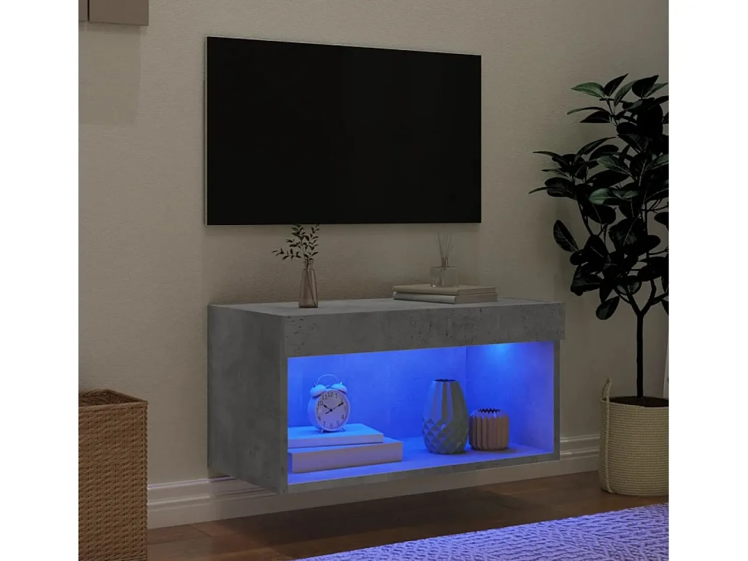 Móvel De Tv| Móvel de TV com luzes LED 60x30x30 cm cimento PT582751 Cinzento