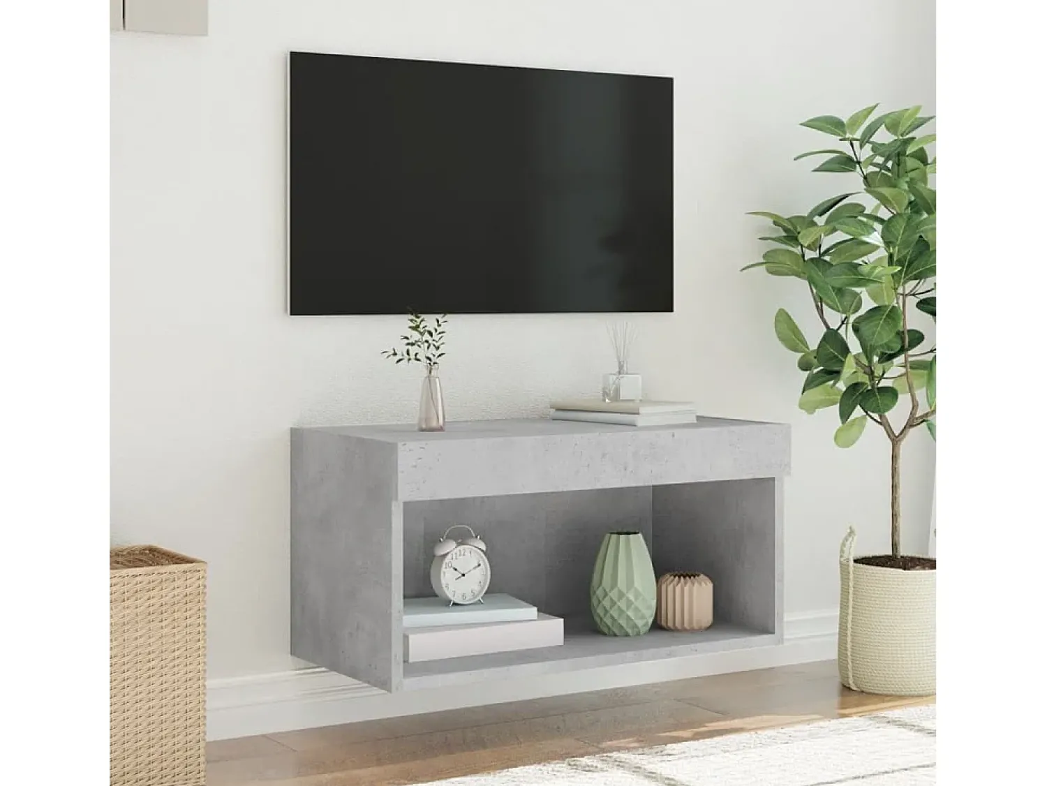 Móvel De Tv| Móvel de TV com luzes LED 60x30x30 cm cimento PT582751 Cinzento
