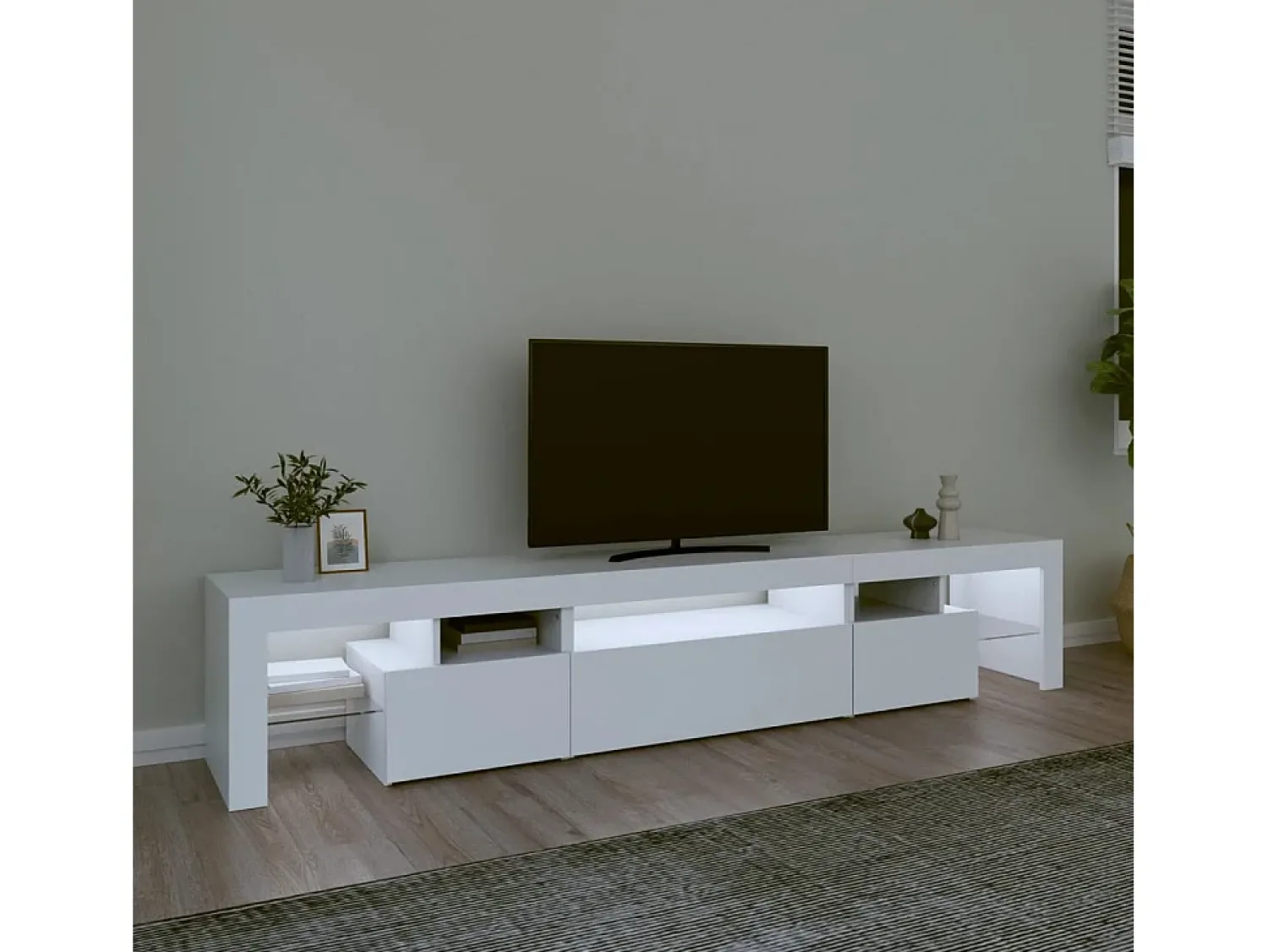 Móvel de TV com luzes LED 215x36,5x40 cm PT712951 Branco
