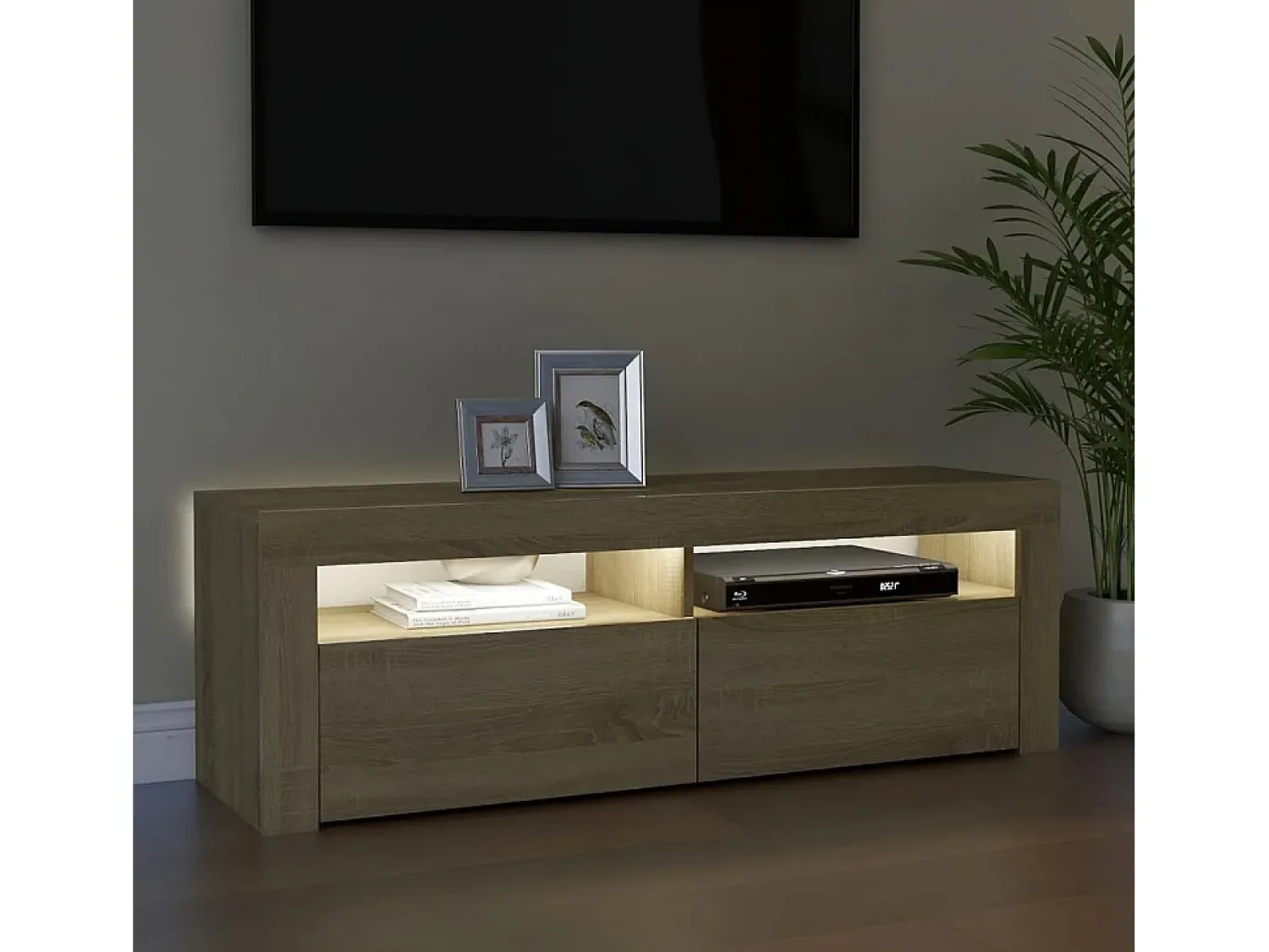Móvel De Tv| Móvel de TV com luzes LED 120x35x40 cm carvalho sonoma PT879915 Castanho