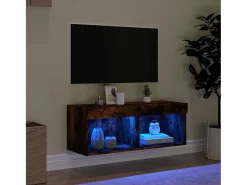 Móvel De Tv* Móvel de TV com luzes LED 80x30x30 cm carvalho fumado PT911167 Castanho