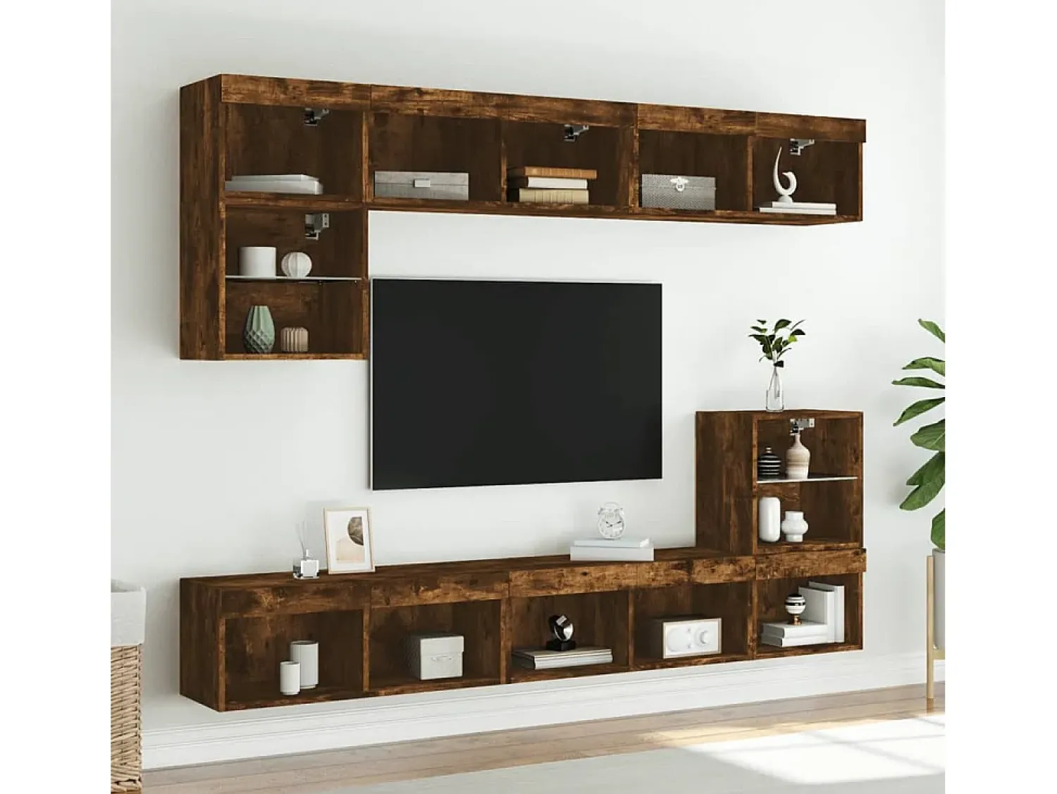 Móvel De Tv* Móvel de TV com luzes LED 80x30x30 cm carvalho fumado PT911167 Castanho