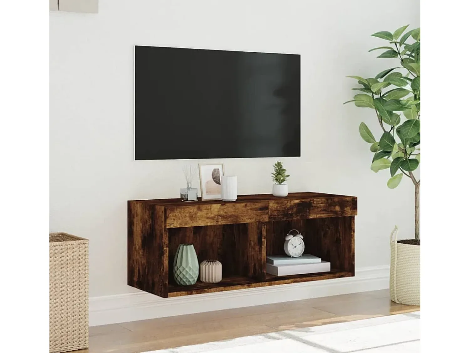 Móvel De Tv* Móvel de TV com luzes LED 80x30x30 cm carvalho fumado PT911167 Castanho