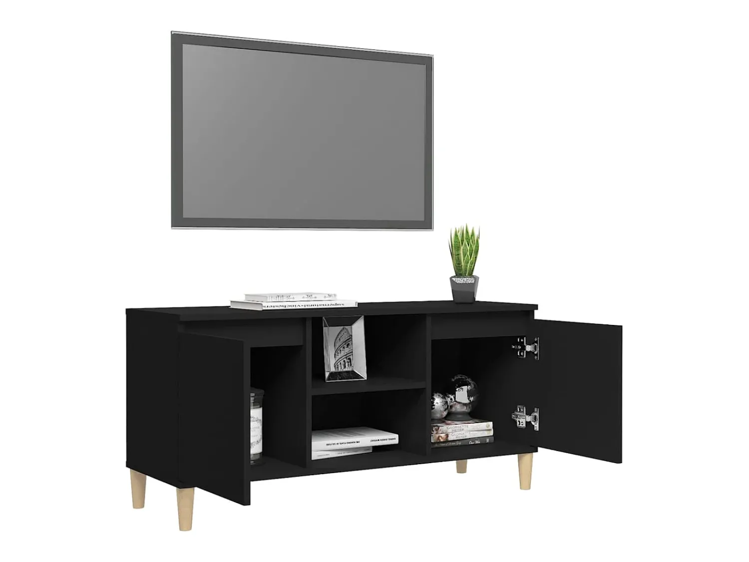 Móvel De Tv|vidaxl Móvel de TV com pernas de madeira maciça 103,5x35x50 cm Preto