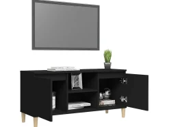 Clearance Móvel de TV com pernas de madeira maciça 103,5x35x50 cm PT239646 Preto