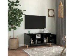 Clearance Móvel de TV com pernas de madeira maciça 103,5x35x50 cm PT239646 Preto