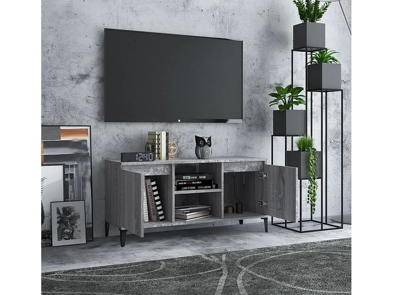 Móvel De Tv| Móvel de TV com pernas em metal 103,5x35x50 cm sonoma PT683003 Cinzento