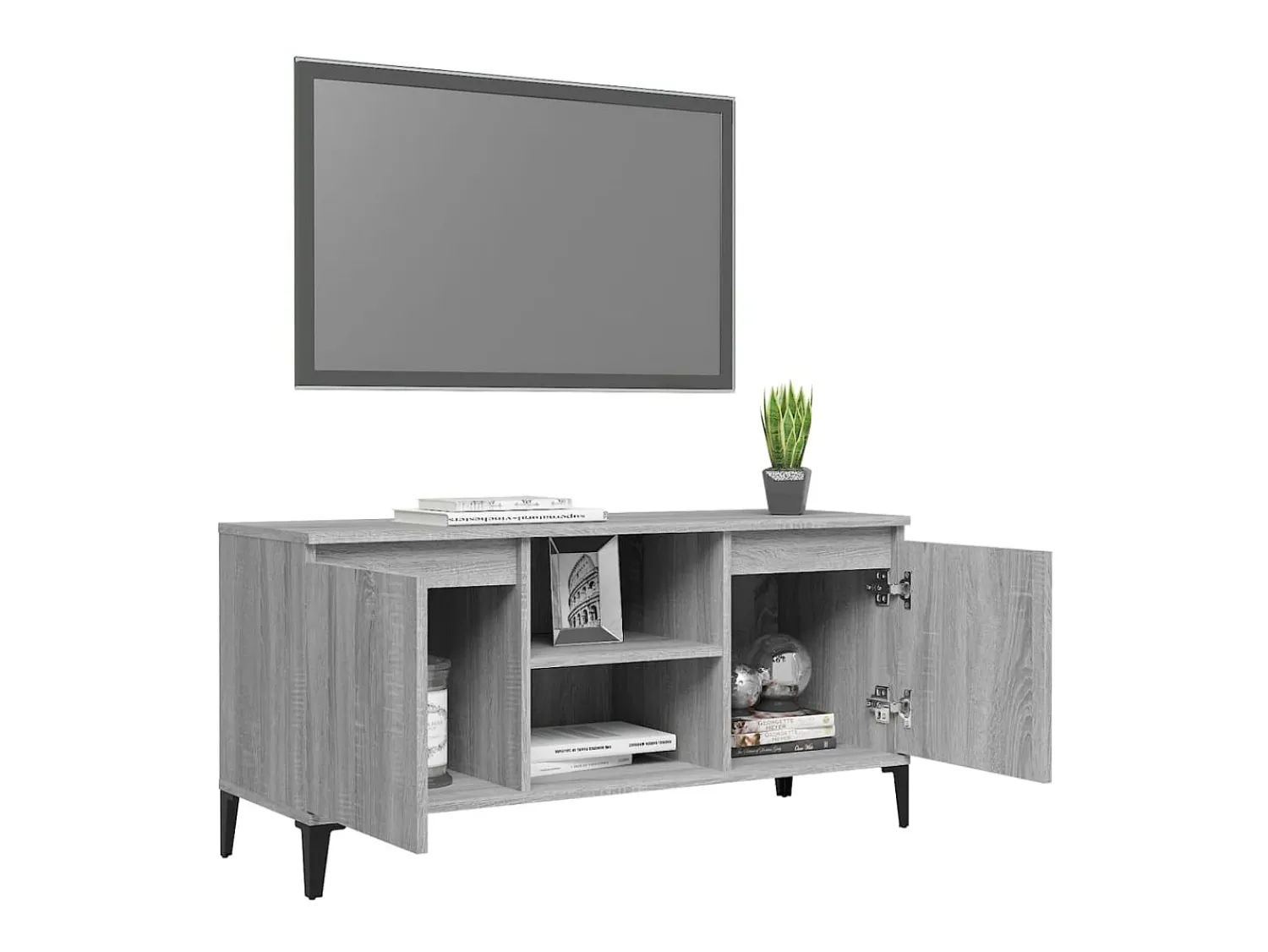 Móvel De Tv| Móvel de TV com pernas em metal 103,5x35x50 cm sonoma PT683003 Cinzento