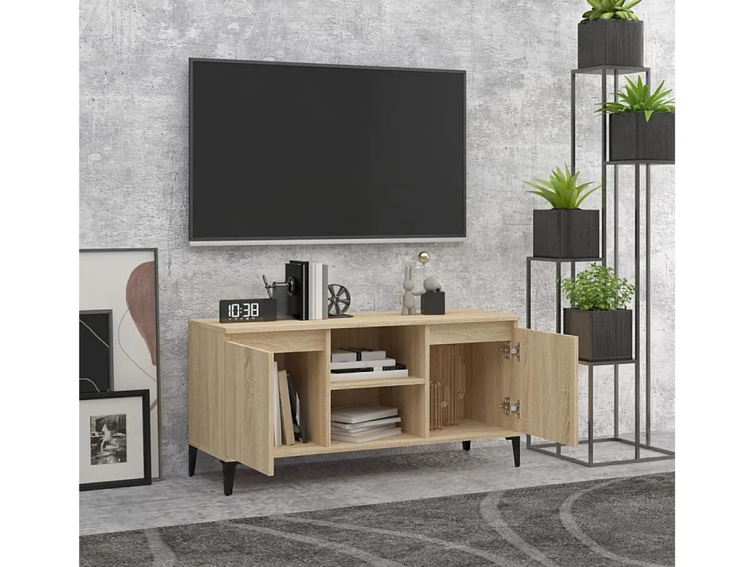Móvel De Tv* Móvel de TV com pernas em metal 103,5x35x50 cm carvalho sonoma PT569931 Castanho