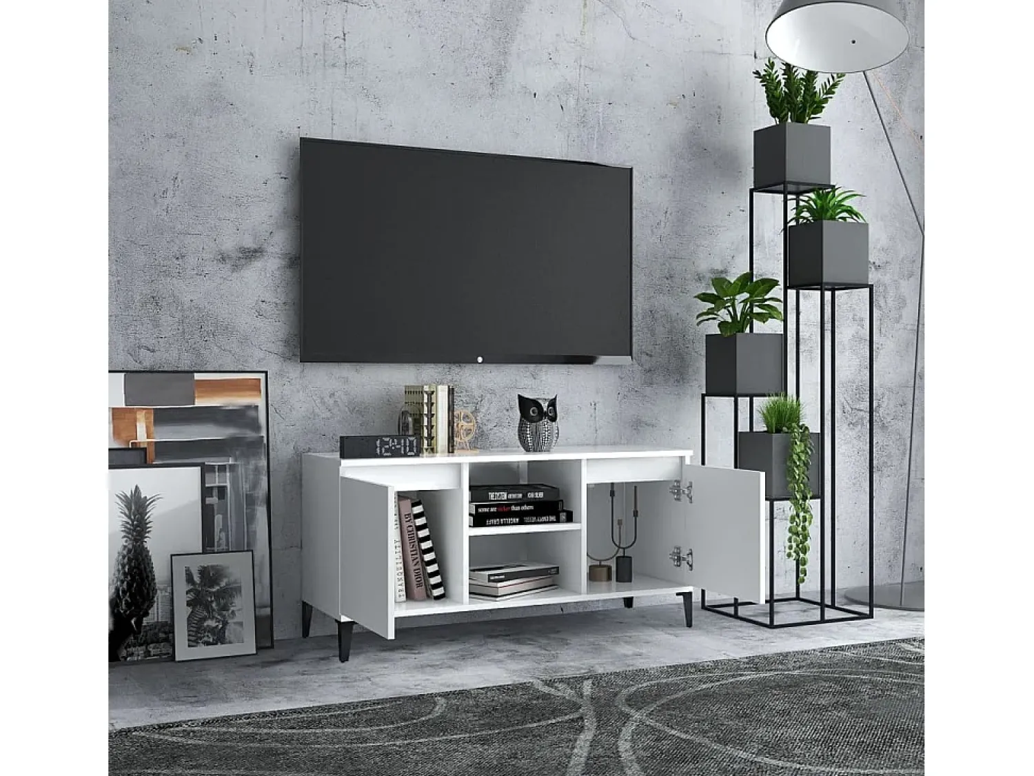 Móvel De Tv| Móvel de TV com pernas em metal 103,5x35x50 cm PT835288 Branco