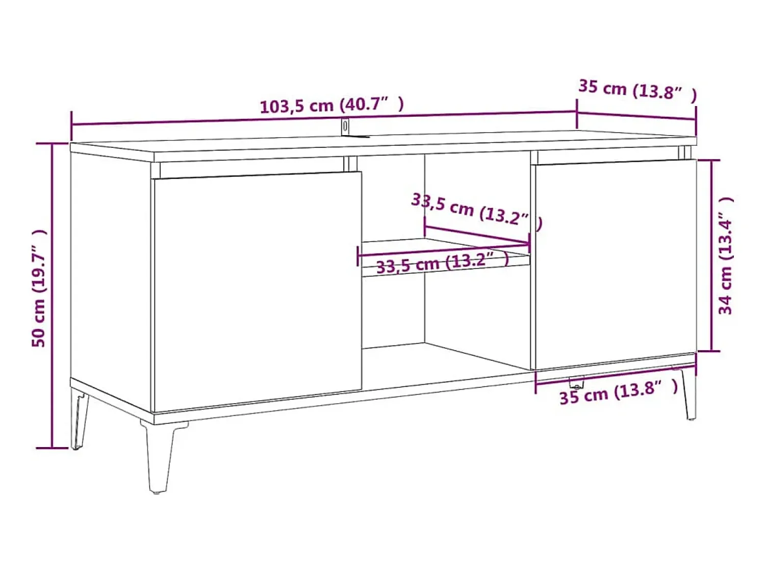 vidaxl Móvel de TV com pernas em metal 103,5x35x50 cm carvalho sonoma^ Móvel De Tv