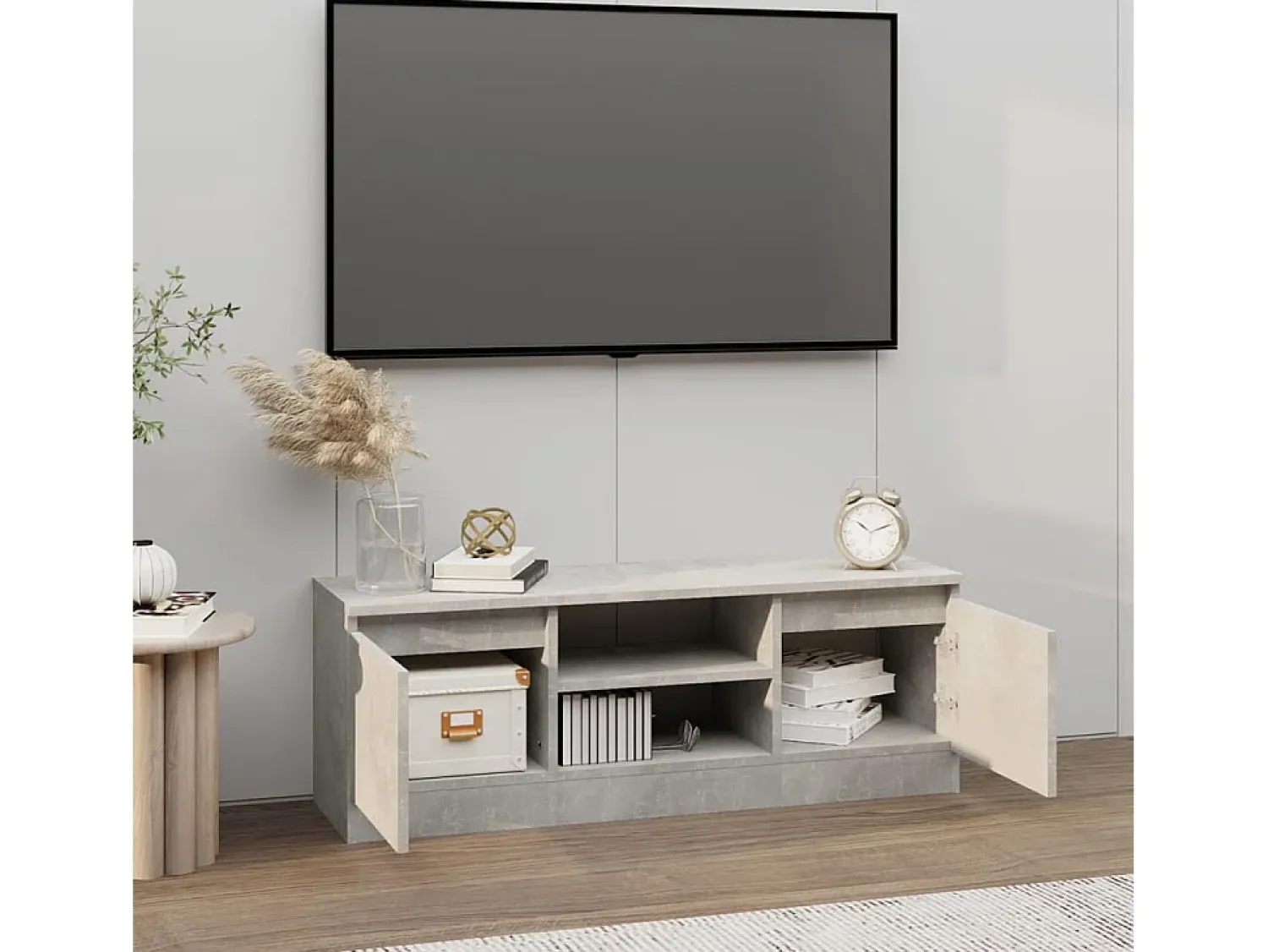 Móvel de TV com porta 102x30x36 cm cimento PT499178^ Móvel De Tv