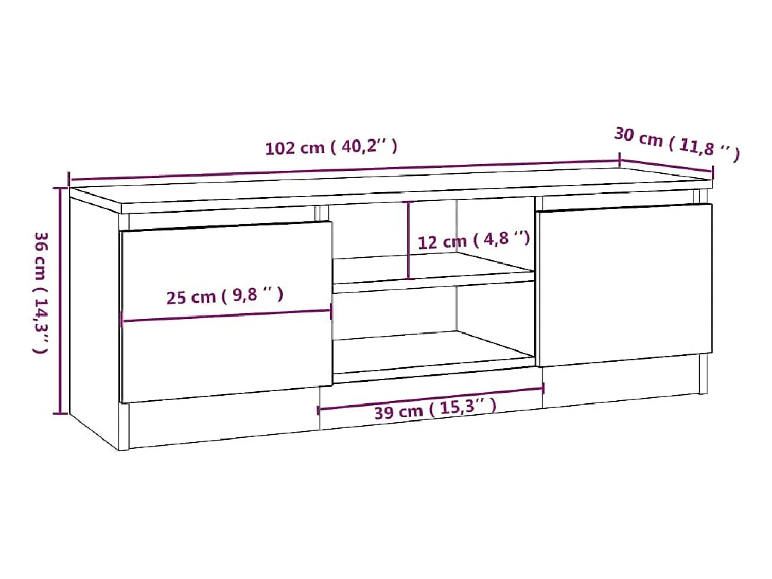 vidaxl Móvel de TV com porta 102x30x36 cm carvalho fumado^ Móvel De Tv