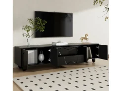 Discount Merax Móvel de TV com pés de madeira - 180 x 40 x 42 cm - com 2 gavetas + 4 portas - aglomerado - Preto