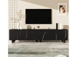 Discount Merax Móvel de TV com pés de madeira - 180 x 40 x 42 cm - com 2 gavetas + 4 portas - aglomerado - Preto