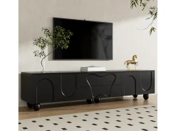 Discount Merax Móvel de TV com pés de madeira - 180 x 40 x 42 cm - com 2 gavetas + 4 portas - aglomerado - Preto