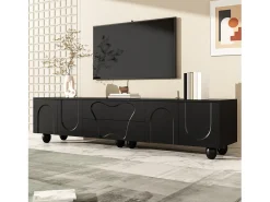 Discount Merax Móvel de TV com pés de madeira - 180 x 40 x 42 cm - com 2 gavetas + 4 portas - aglomerado - Preto