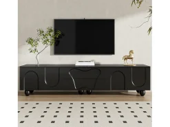 Discount Merax Móvel de TV com pés de madeira - 180 x 40 x 42 cm - com 2 gavetas + 4 portas - aglomerado - Preto