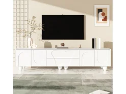 Móvel De Tv*Merax Móvel de TV com pés de madeira - 180 x 40 x 42 cm - com 2 gavetas + 4 portas - aglomerado - Branco