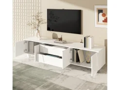 Móvel De Tv*Merax Móvel de TV com pés de madeira - 180 x 40 x 42 cm - com 2 gavetas + 4 portas - aglomerado - Branco