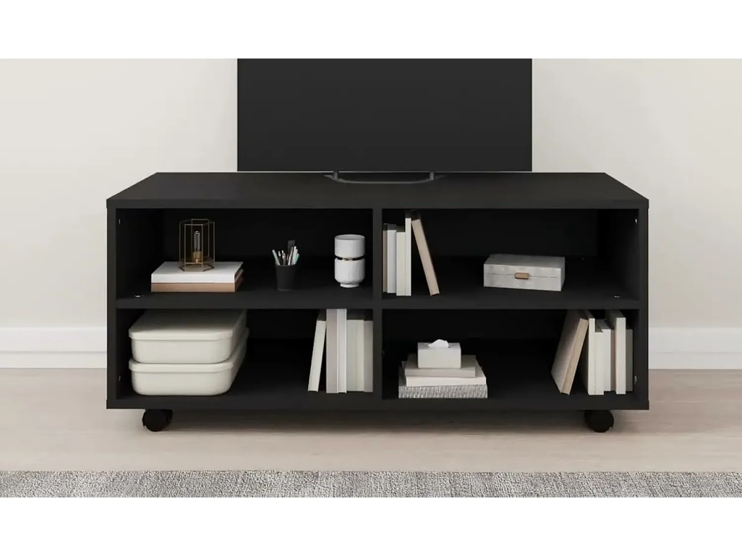 Móvel De Tv*vidaxl Móvel de TV com rodas 90x35x35 cm derivados de madeira Preto