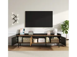 Móvel De Tv* Móvel de TV compacto com 3 portas. Acabamento em /madeira, 160 x 39 x 49,5 cm. Móvel de base prático para suas mídias. Preto