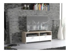 Best DKD Home decor Móvel de TV contemporâneo fosco e carvalho, armazenamento inteligente, 95 cm Branco