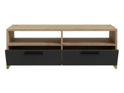 DKD Home decor Móvel de TV Contemporâneo Carvalho e Preto 2 Portas Rebatíveis 2 Prateleiras 95 cm PILVI^ Móvel De Tv