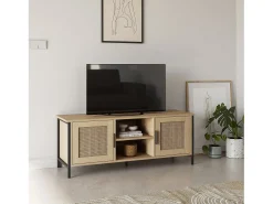 Discount VS Venta-stock Móvel de TV Cruz 2 Portas Cor Carvalho com vime Natural, 120 cm Castanho