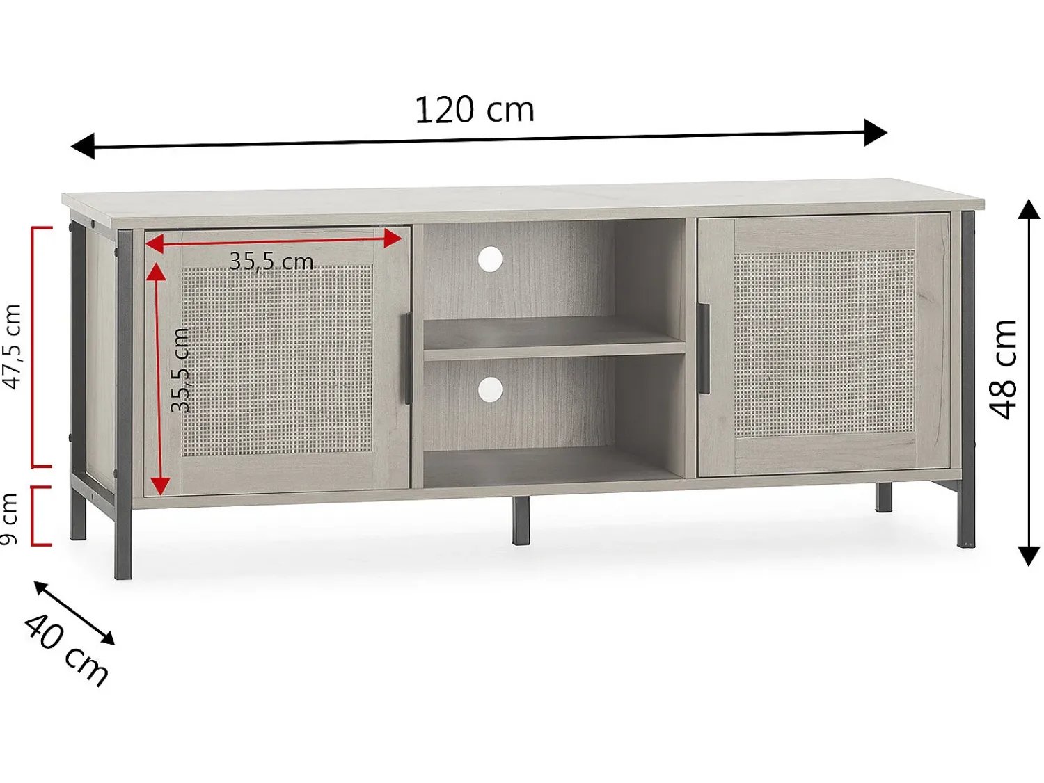 Discount VS Venta-stock Móvel de TV Cruz 2 Portas Cor Carvalho com vime Natural, 120 cm Castanho