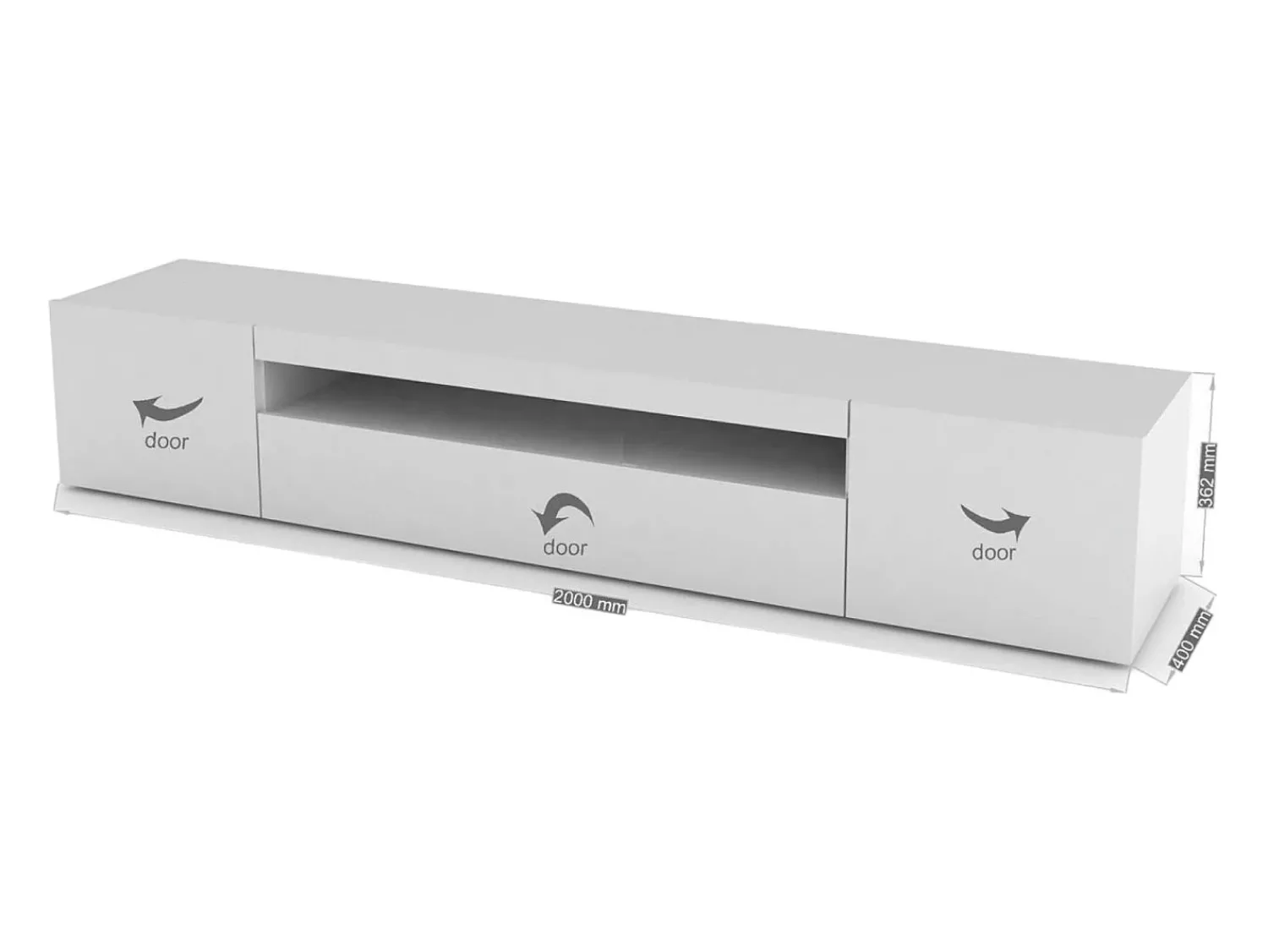 Discount Dmora Móvel de TV Dafrim, Aparador baixo de sala com 3 portas, base de móvel de TV, 100% Fabricado na Itália, 200x40h37 cm, brilhante Branco