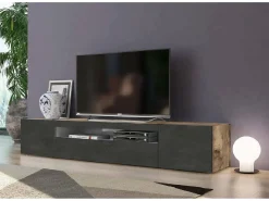 Dmora Móvel de TV Dafrim, Aparador baixo de sala com 3 portas, base de móvel de TV, 100% Fabricado na Itália, 200x40h37 cm, Bordo e Ardósia^ Móvel De Tv